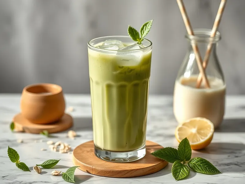 Iced Matcha Latte mit Hafermilch